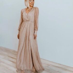 NWT BalticBorn Elegant Long Sleeve Champagne Maxi Dress